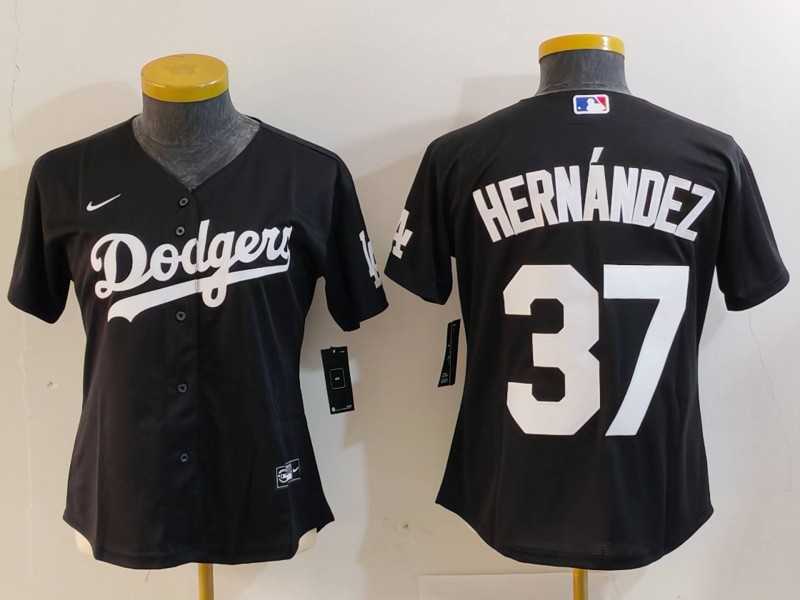 Womens Los Angeles Dodgers #37 Teoscar Hernandez Black Cool Base Stitched Jersey